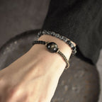 Fortune Jewel Gold Sheen Obsidian Black Rutilated Quartz Copper Brass Double Wrap Protection Bracelet
