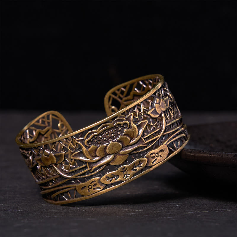 Fortune Jewel Hollow Lotus Silver Plated Copper Healing Enlightenment Bracelet Bangle