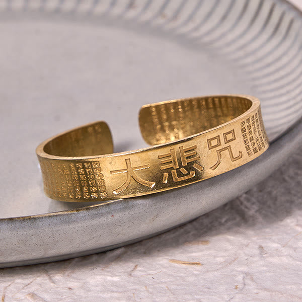 Fortune Jewel Great Compassion Mantra Copper Brass Luck Power Bracelet Bangle