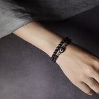 Fortune Jewel Vintage Lava Rock Three-eyed Dzi Bead Copper Brass Beads Double Wrap Healing Bracelet