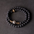 Fortune Jewel Vintage Lava Rock Three-eyed Dzi Bead Copper Brass Beads Double Wrap Healing Bracelet