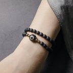 Fortune Jewel Vintage Lava Rock Three-eyed Dzi Bead Copper Brass Beads Double Wrap Healing Bracelet