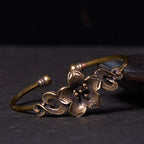 Fortune Jewel Flowers Leaves Copper Brass Luck Healing Cuff Bracelet Bangle