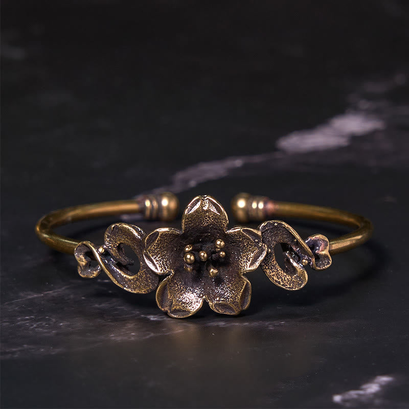 Fortune Jewel Flowers Leaves Copper Brass Luck Healing Cuff Bracelet Bangle