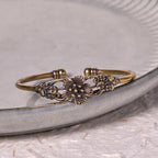 Fortune Jewel Flowers Leaves Copper Brass Luck Healing Cuff Bracelet Bangle