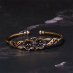 Fortune Jewel Flowers Leaves Copper Brass Luck Healing Cuff Bracelet Bangle