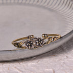 Fortune Jewel Flowers Leaves Copper Brass Luck Healing Cuff Bracelet Bangle