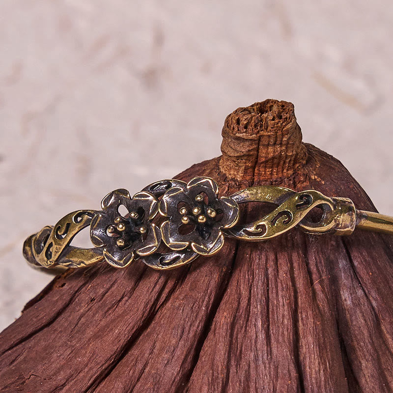 Fortune Jewel Flowers Leaves Copper Brass Luck Healing Cuff Bracelet Bangle