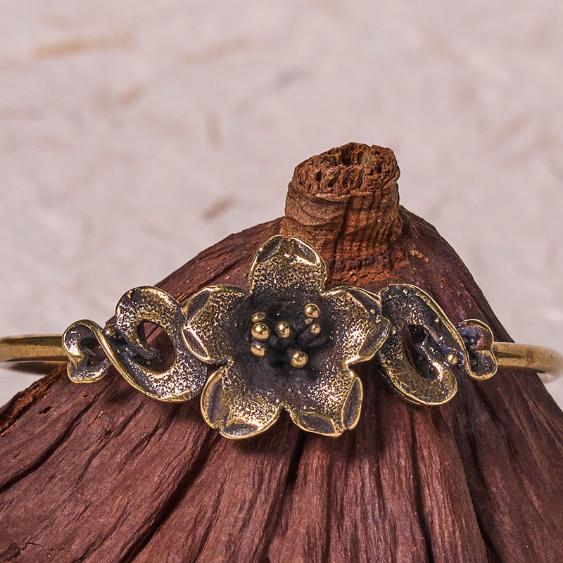 Fortune Jewel Flowers Leaves Copper Brass Luck Healing Cuff Bracelet Bangle