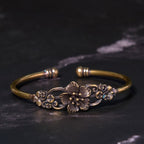 Fortune Jewel Flowers Leaves Copper Brass Luck Healing Cuff Bracelet Bangle
