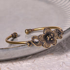 Fortune Jewel Flowers Leaves Copper Brass Luck Healing Cuff Bracelet Bangle