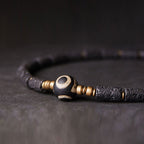 Fortune Jewel Vintage Lava Rock Three-eyed Dzi Bead Copper Brass Multi-turn Wrap Calm Bracelet