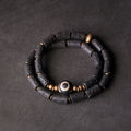 Fortune Jewel Vintage Lava Rock Three-eyed Dzi Bead Copper Brass Multi-turn Wrap Calm Bracelet