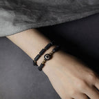 Fortune Jewel Vintage Lava Rock Three-eyed Dzi Bead Copper Brass Multi-turn Wrap Calm Bracelet