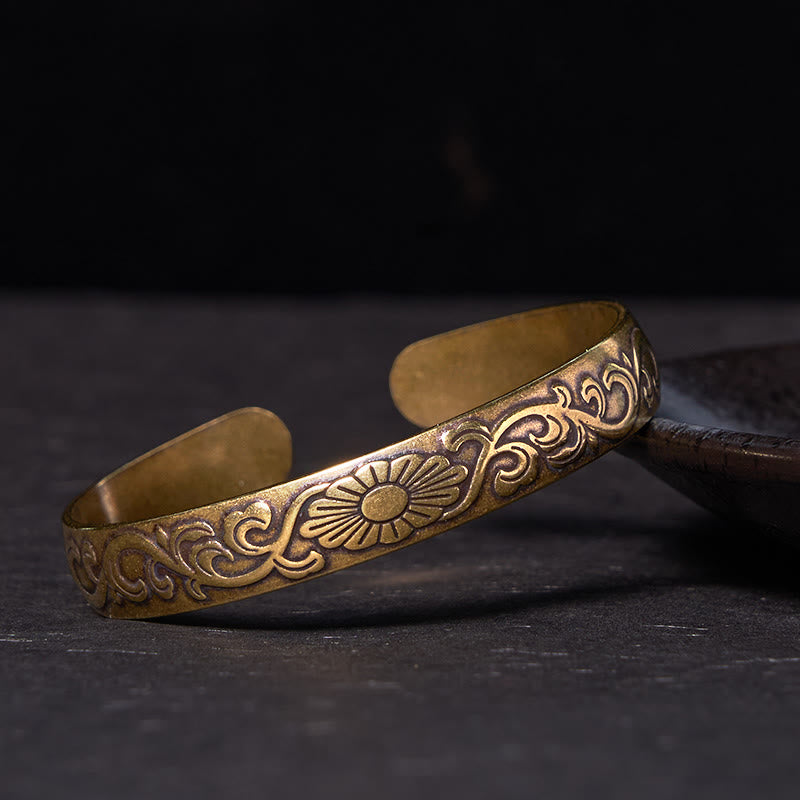 Fortune Jewel Daisy Flower Vine Copper Brass Luck Self Care Cuff Bracelet Bangle