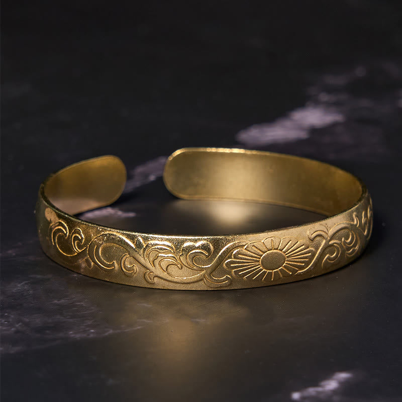 Fortune Jewel Daisy Flower Vine Copper Brass Luck Self Care Cuff Bracelet Bangle