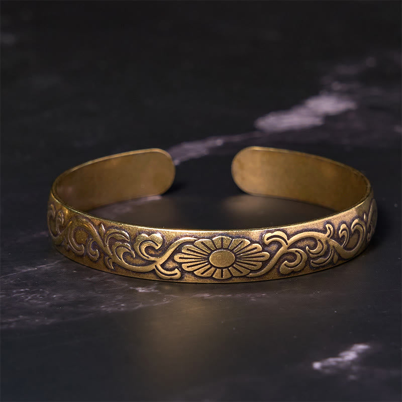 Fortune Jewel Daisy Flower Vine Copper Brass Luck Self Care Cuff Bracelet Bangle