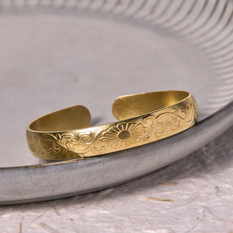 Fortune Jewel Daisy Flower Vine Copper Brass Luck Self Care Cuff Bracelet Bangle