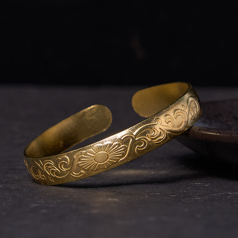 Fortune Jewel Daisy Flower Vine Copper Brass Luck Self Care Cuff Bracelet Bangle
