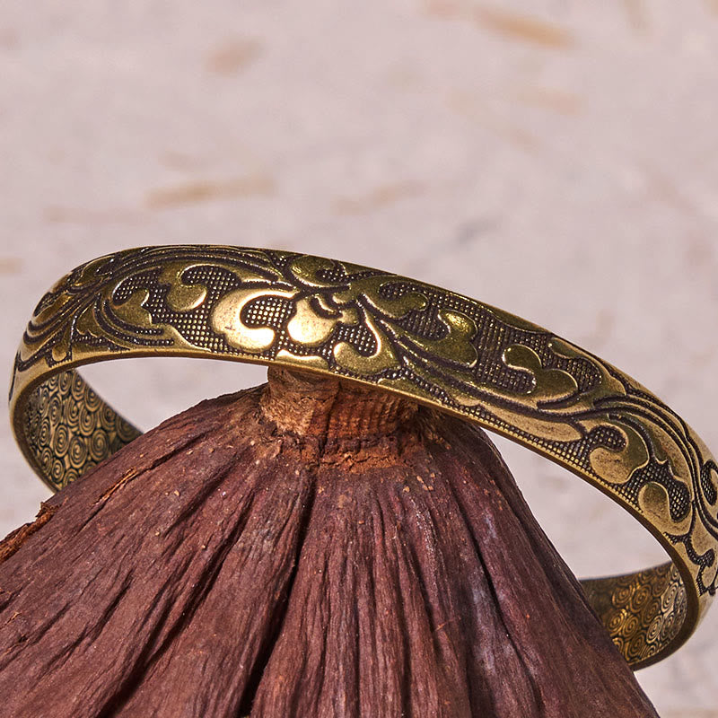 Fortune Jewel Flowers Copper Brass Balance Self Care Cuff Bracelet Bangle