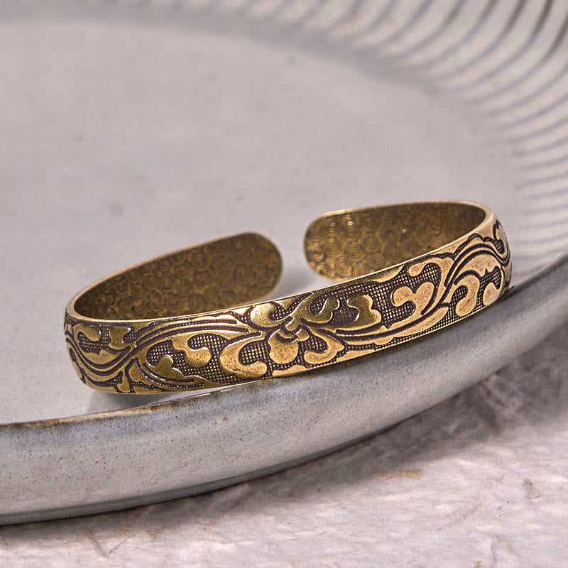 Fortune Jewel Flowers Copper Brass Balance Self Care Cuff Bracelet Bangle