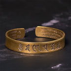 Fortune Jewel Six True Words 'om Mani Padme Hum' Heart Sutra Copper Brass Inner Peace Cuff Bracelet Bangle