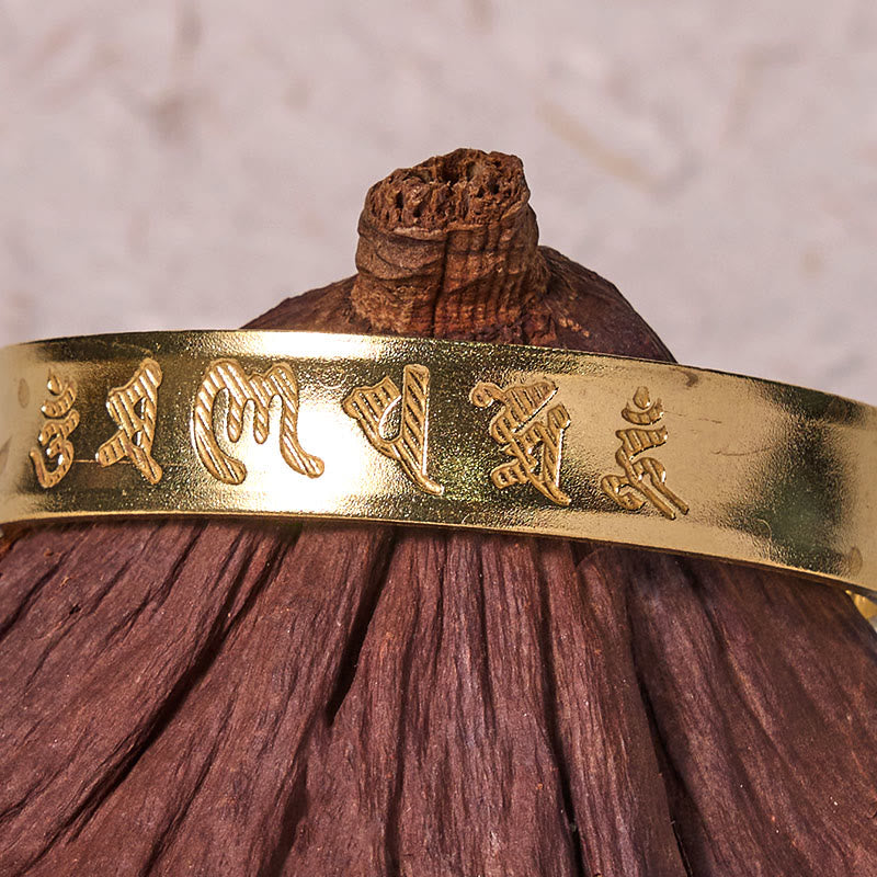 Fortune Jewel Six True Words 'om Mani Padme Hum' Heart Sutra Copper Brass Inner Peace Cuff Bracelet Bangle