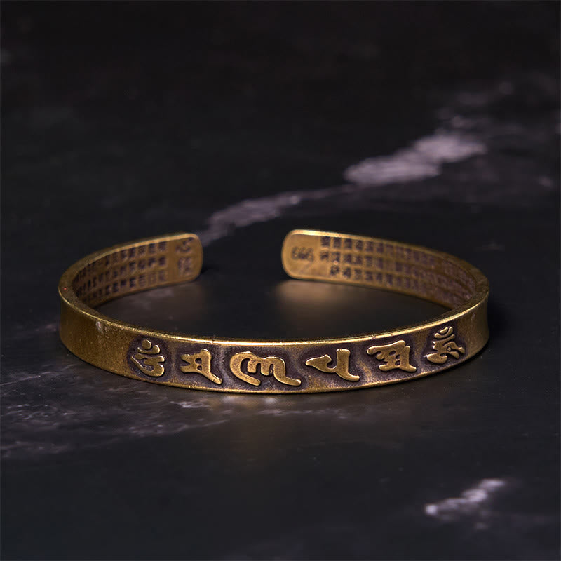 Fortune Jewel Six True Words 'om Mani Padme Hum' Heart Sutra Copper Brass Wisdom Peace Cuff Bracelet Bangle
