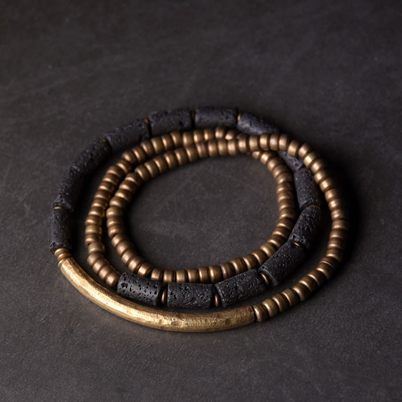 Fortune Jewel Vintage Lava Rock Copper Brass Multi-turn Wrap Calm Bracelet