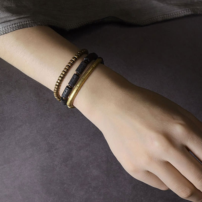 Fortune Jewel Vintage Lava Rock Copper Brass Multi-turn Wrap Calm Bracelet