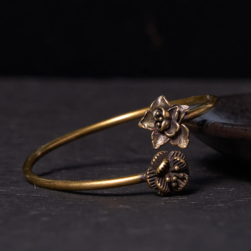 Fortune Jewel Peach Blossom Copper Brass Healing Bracelet Bangle