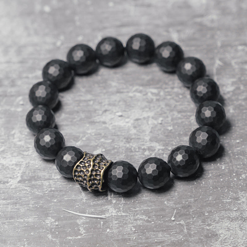 Fortune Jewel Matte Frosting Black Onyx Copper Brass Protection Bracelet