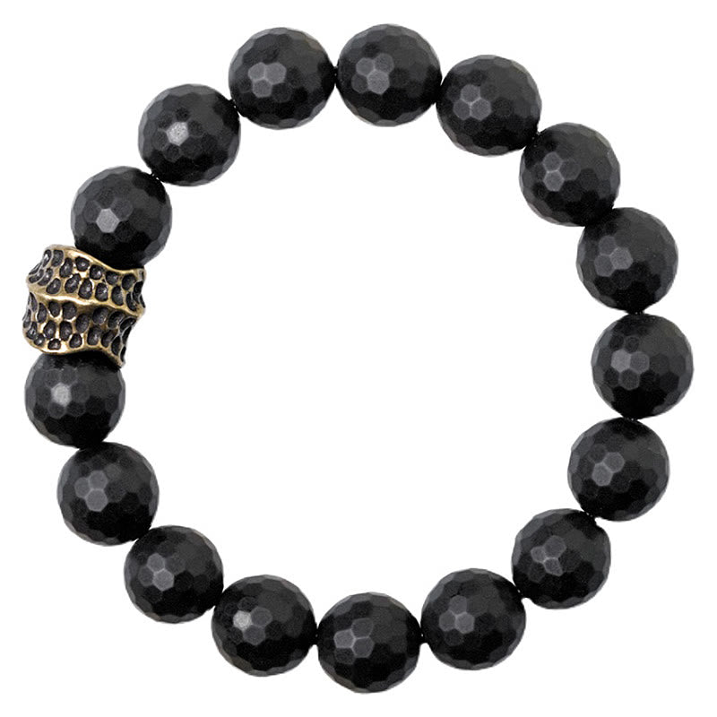 Fortune Jewel Matte Frosting Black Onyx Copper Brass Protection Bracelet