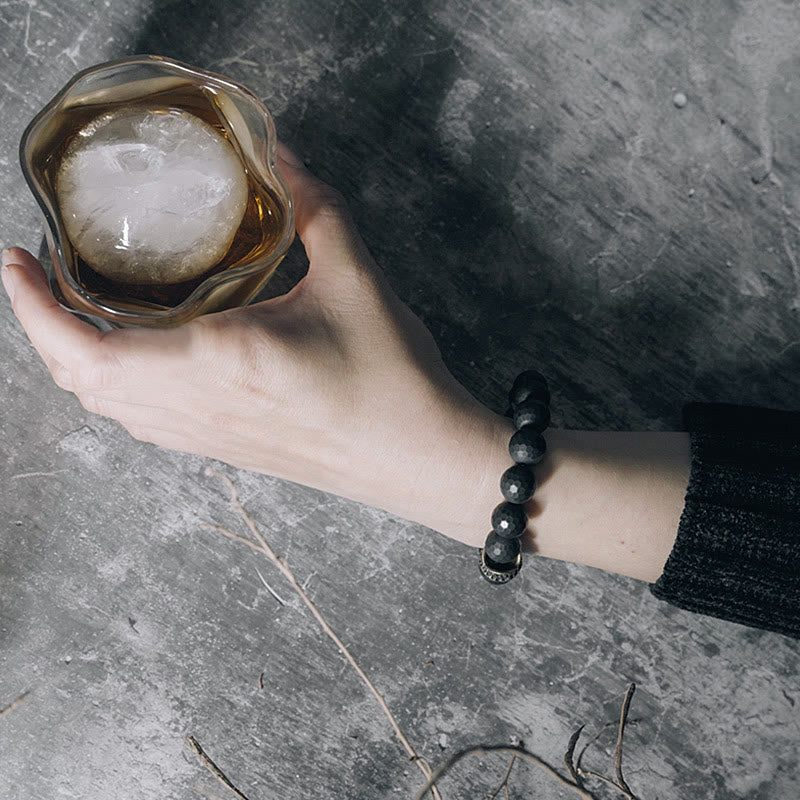 Fortune Jewel Matte Frosting Black Onyx Copper Brass Protection Bracelet
