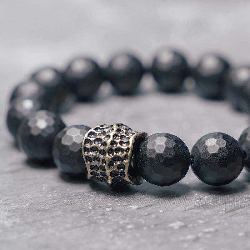 Fortune Jewel Matte Frosting Black Onyx Copper Brass Protection Bracelet