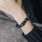 Fortune Jewel Matte Frosting Black Onyx Copper Brass Protection Bracelet