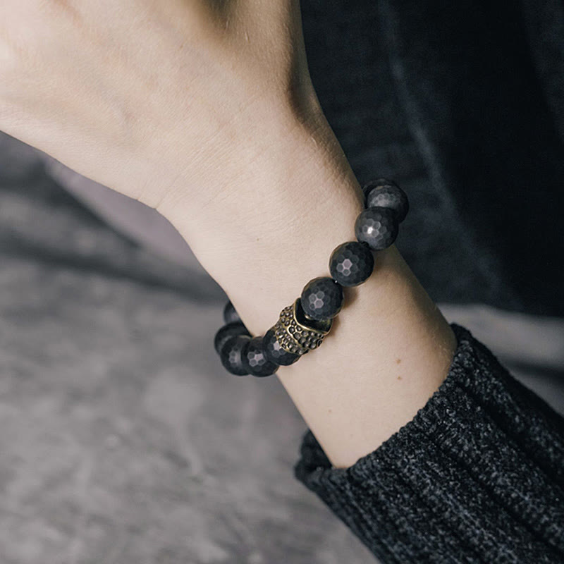 Fortune Jewel Matte Frosting Black Onyx Copper Brass Protection Bracelet