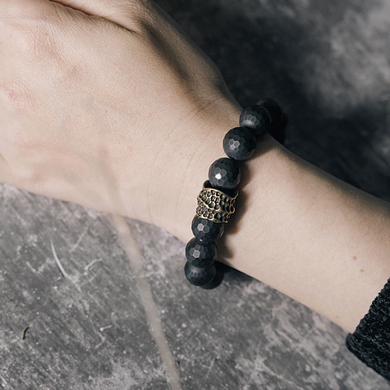 Fortune Jewel Matte Frosting Black Onyx Copper Brass Protection Bracelet