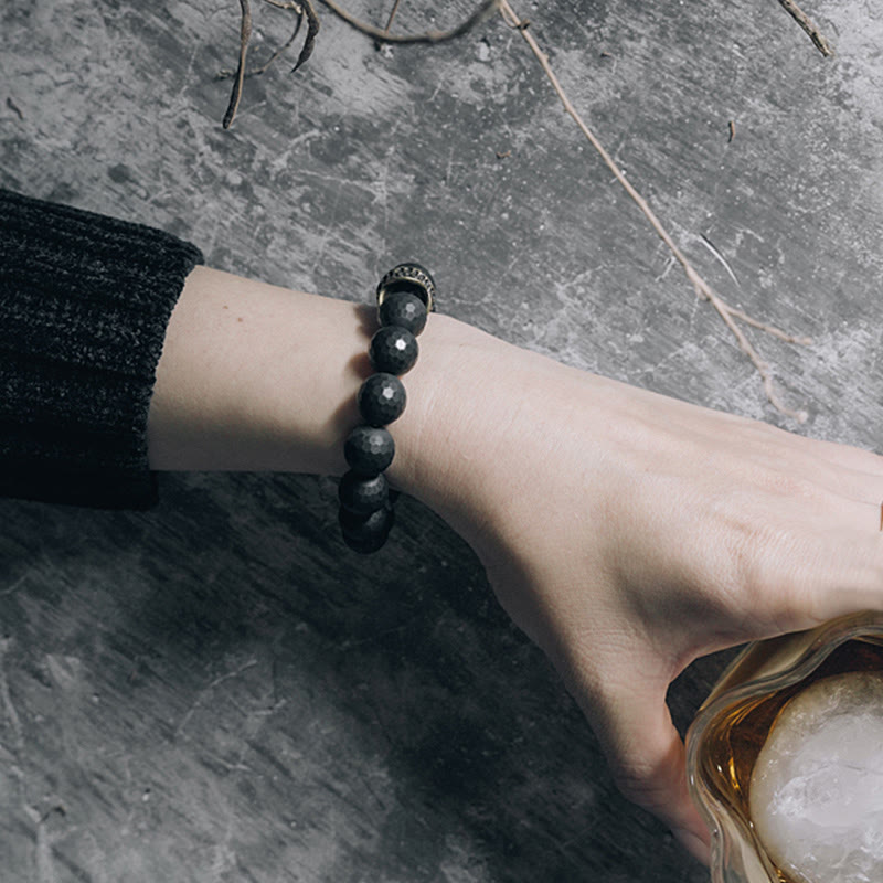 Fortune Jewel Matte Frosting Black Onyx Copper Brass Protection Bracelet
