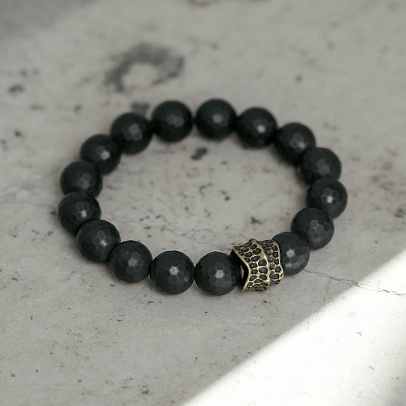 Fortune Jewel Matte Frosting Black Onyx Copper Brass Protection Bracelet