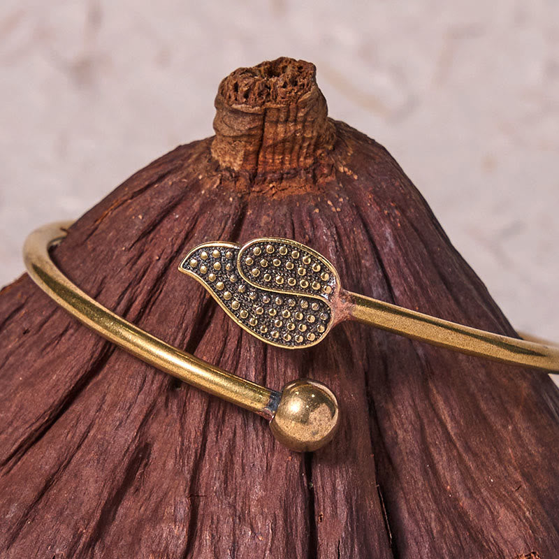 Fortune Jewel Leaf Bead Copper Brass Luck Wealth cuff Bracelet Bangle