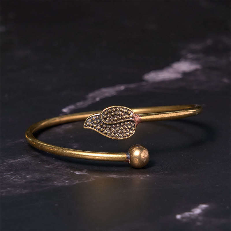Fortune Jewel Leaf Bead Copper Brass Luck Wealth cuff Bracelet Bangle