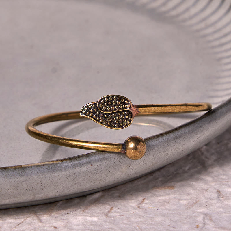 Fortune Jewel Leaf Bead Copper Brass Luck Wealth cuff Bracelet Bangle