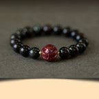 Fortune Jewel Chinese Zodiac Natural Black Obsidian Cinnabar Purification Bracelet