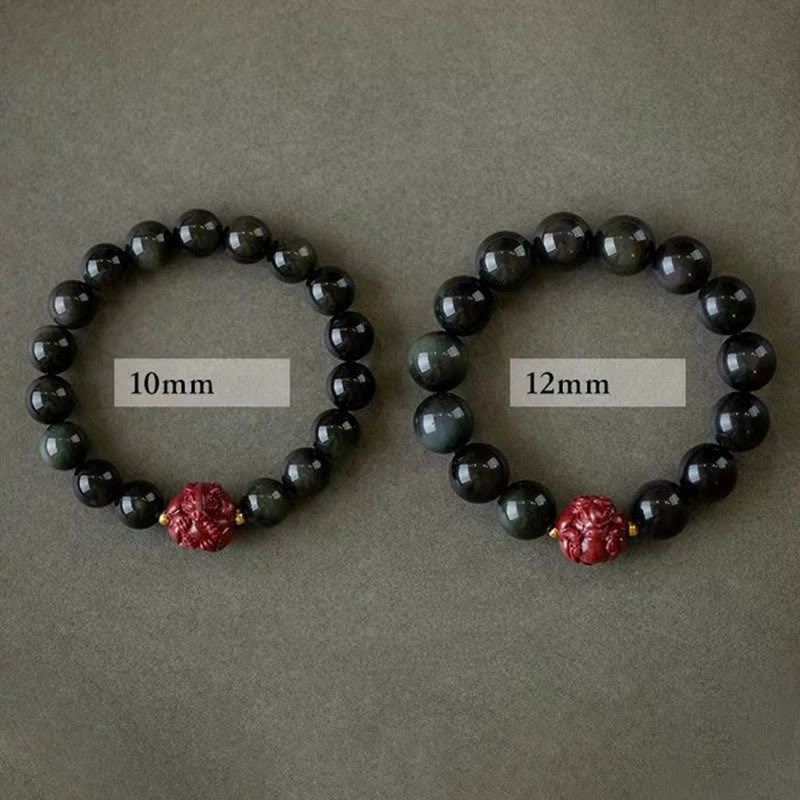 Fortune Jewel Chinese Zodiac Natural Black Obsidian Cinnabar Purification Bracelet