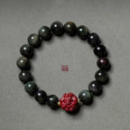 Fortune Jewel Chinese Zodiac Natural Black Obsidian Cinnabar Purification Bracelet