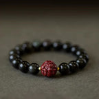 Fortune Jewel Chinese Zodiac Natural Black Obsidian Cinnabar Purification Bracelet