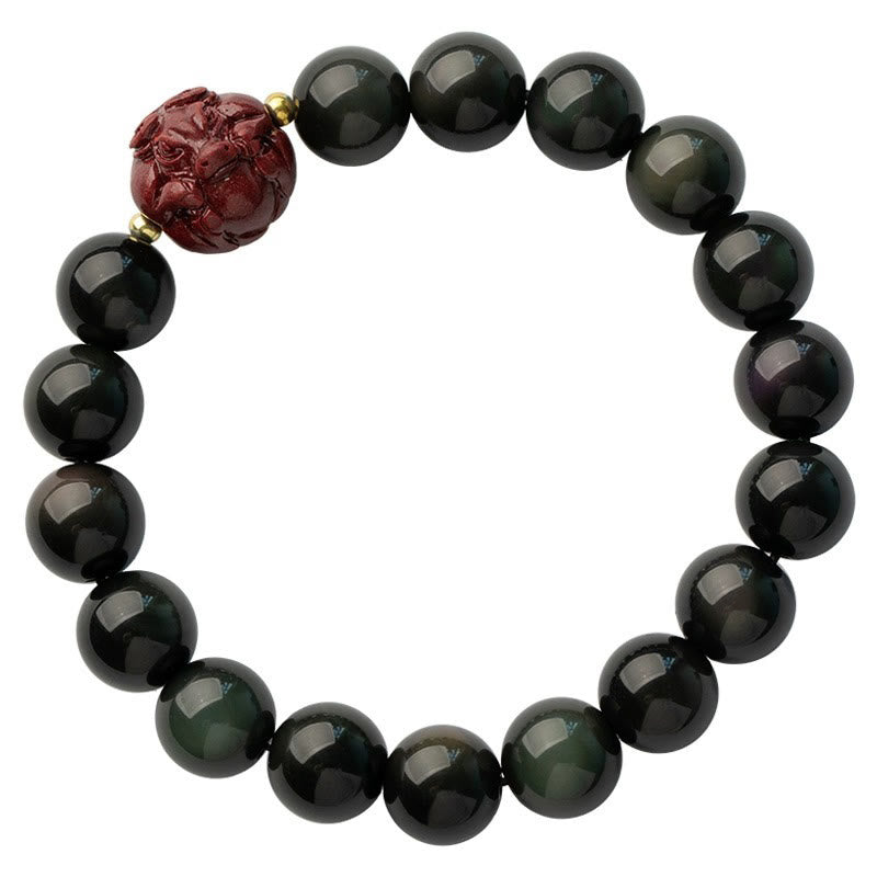 Fortune Jewel Chinese Zodiac Natural Black Obsidian Cinnabar Purification Bracelet