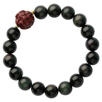 Fortune Jewel Chinese Zodiac Natural Black Obsidian Cinnabar Purification Bracelet
