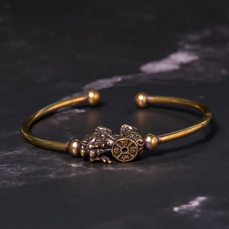 Fortune Jewel Pi Xiu Carrying Compass Fu Character Copper Brass Luck Wealth Bracelet Bangle